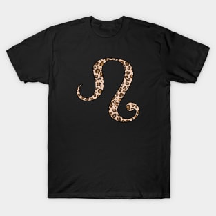 Leo Zodiac Horoscope Symbol in Leopard Print T-Shirt